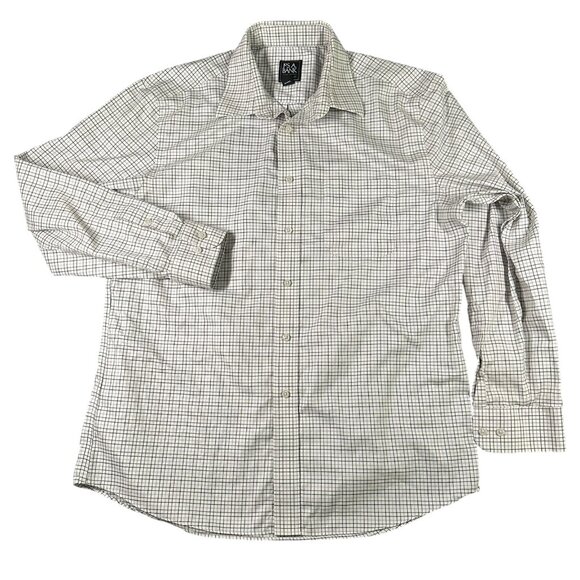 Jos A Bank Shirt Mens Large White Plaid Button Down Tailored Fit Traveler LS - Picture 1 of 6